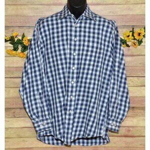 Scott Barber Button Dress Shirt Men L Blue Plaid Long Sleeve Cotton Long Sleeve